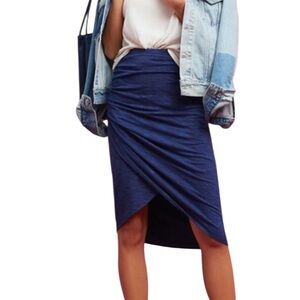 Anthropologie Maeve Blue Knit Ruched Front Slit  Pencil Skirt S